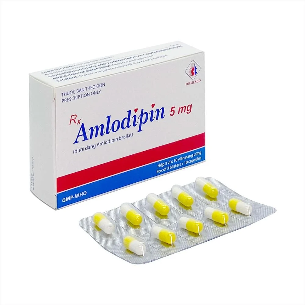 Thuốc Amlodipin 5mg Domesco điều trị tăng huyết áp, đau thắt ngực (3 vỉ x 10 viên)