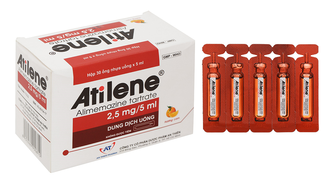 Dung dịch uống Atilene 2.5mg/5ml trị triệu chứng các biểu hiện dị ứng (30 ống x 5ml)