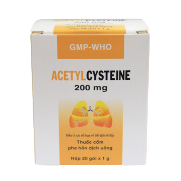 AcetylCysteine 200mg   tiêu nhầy trong bệnh viêm phế quản, bệnh nhầy nhớt- Hộp 20 gói x 1g - DonaiPharm(Acetylcystein 200mg)