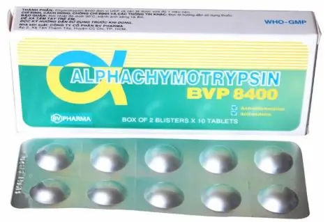 Alphachymotrypsin 8400 chống viêm, chống phù nề - Hộp 2 vỉ x 10 viên - BVPharma
