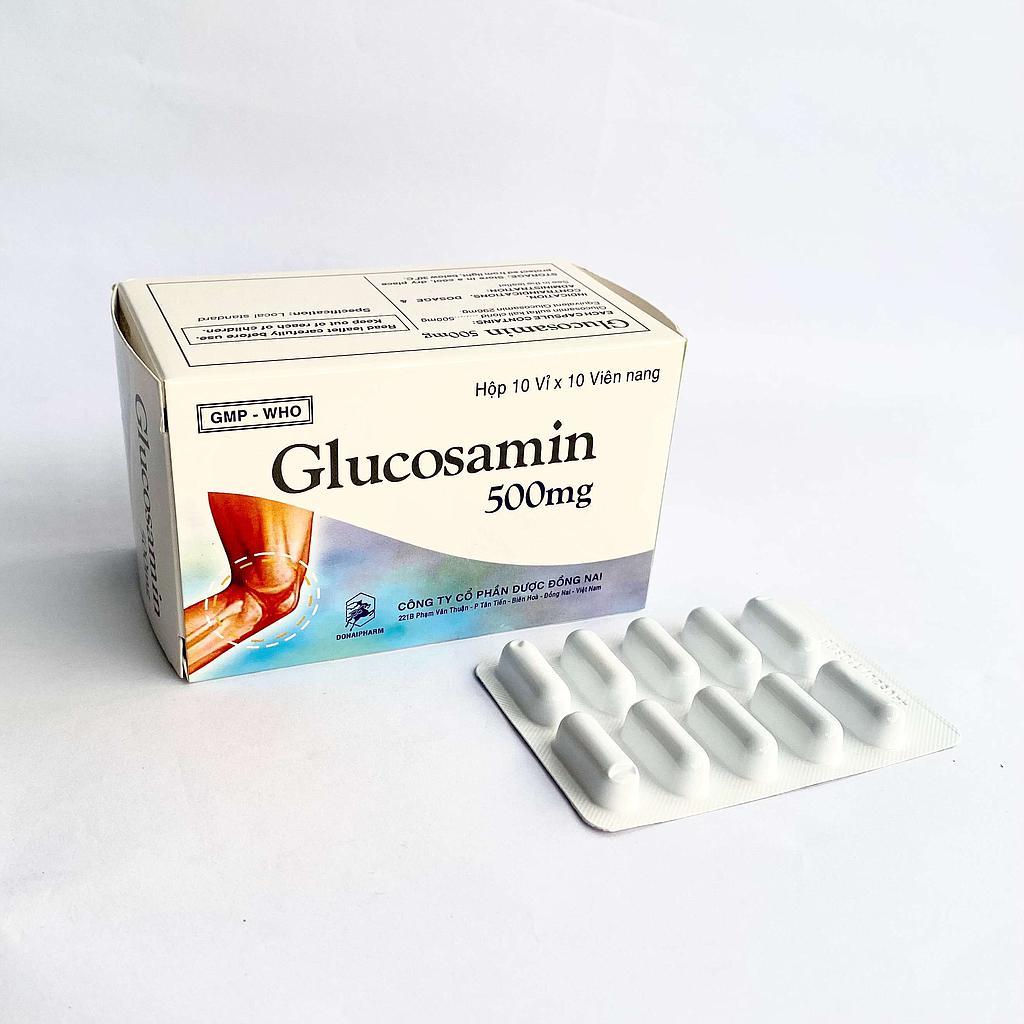 Glucosamin 500mg  giảm triệu chứng của viêm khớp gối nhẹ và trung bình – Hộp 10 vỉ x 10 viên nang – DonaiPharm