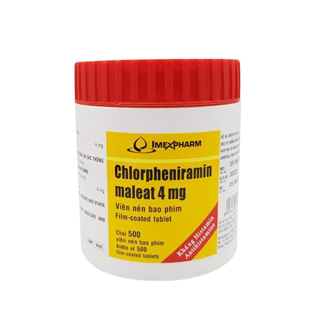 Chlorpheniramin maleat 4mg chống dị ứng - Chai 500 viên nén - Imexpharm