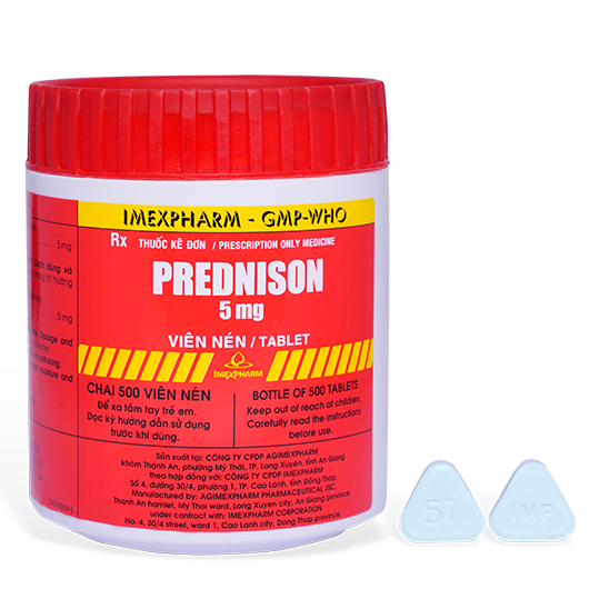 Prednison 5mg kháng viêm, điều trị viêm thấp khớp, chống dị ứng - Chai 500 viên nén - Imexpharm