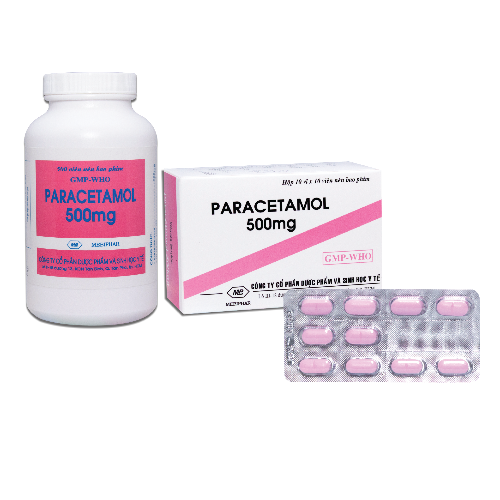 Paracetamol 500mg – thuốc giảm đau và hạ sốt nhẹ – Hộp 10 vỉ x 10 viên nén – Mebiphar