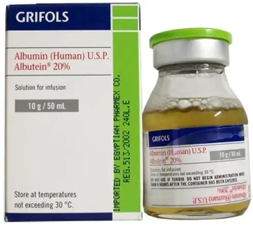 Thuốc Albutein 20% 50ml điều trị sốc do giảm thể tích, suy gan cấp hay bệnh nhân bị thận hư cấp hoặc xơ gan cổ chướng