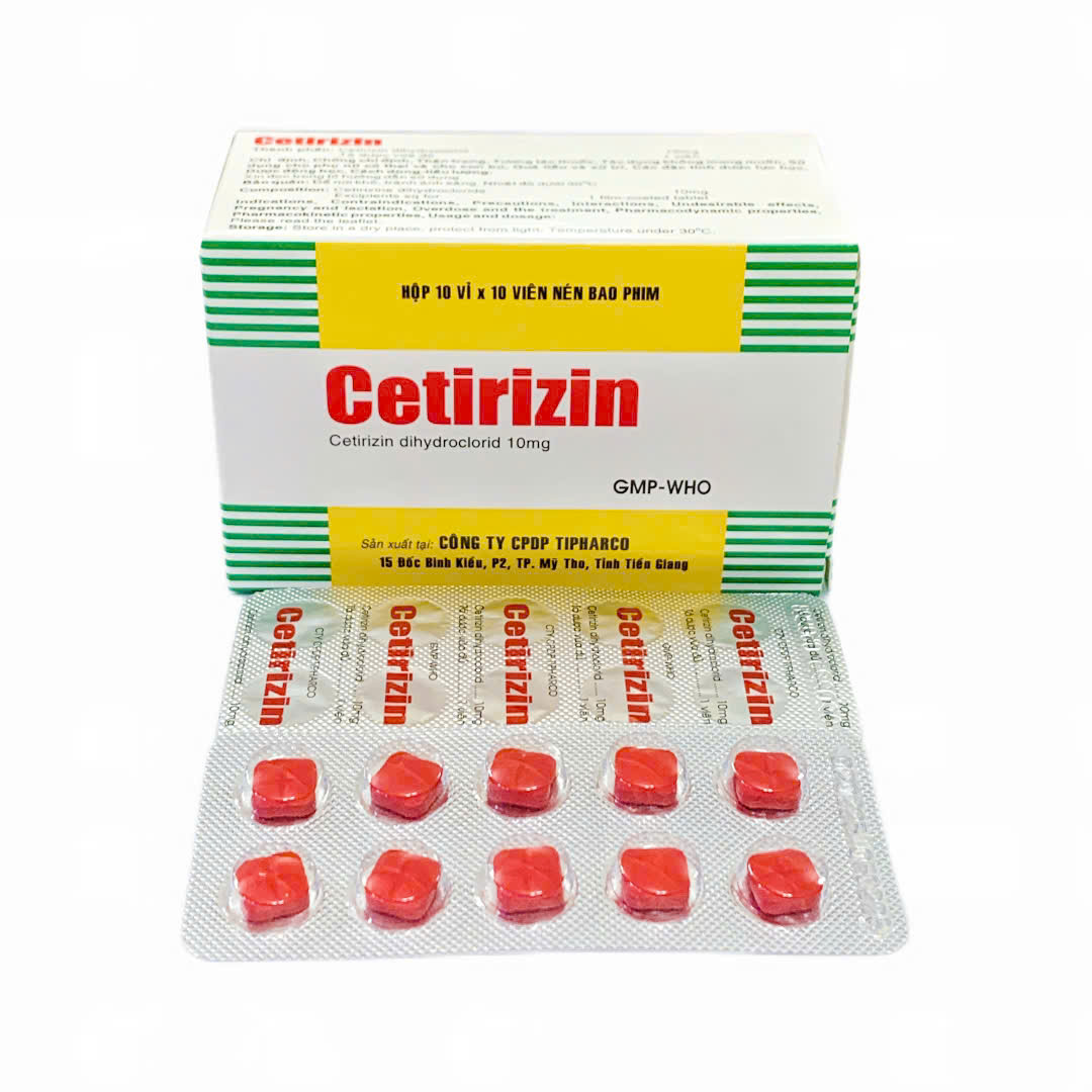 Thuốc chống dị ứng Cetirizin Tipharco (H/100v)