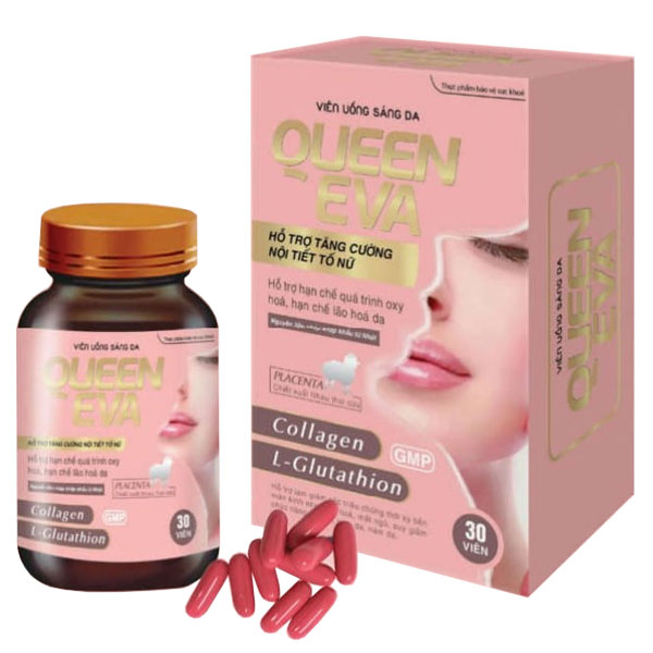 Viên uống sáng da Queen Eva, hỗ trợ tăng cường nội tiết tố nữ  (Hộp 30 viên)