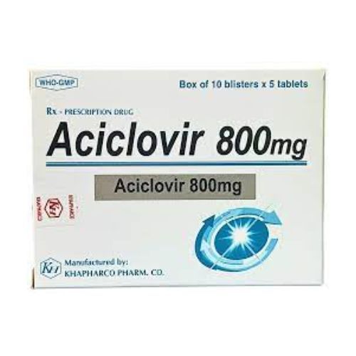 Thuốc kháng virus Aciclovir 800mg Khapharco hộp 10 vỉ x 5 viên nén