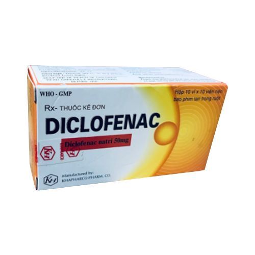 Thuốc giảm đau, kháng viêm DICLOFENAC 50 KHAPHARCO hộp 10 vỉ x 10 viên