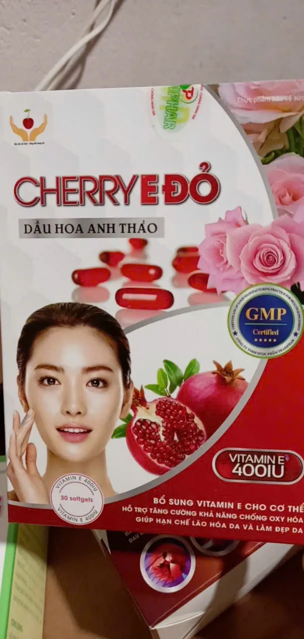 Cherry E Đỏ – Viên Uống Dầu Hoa Anh Thảo Vitamin E 400IU – Làm Đẹp Da Chống Lão Hóa