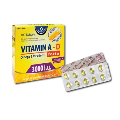 Viên uống Vitamin A – D -Omega 3 – Bổ sung Vitamin A và D3, sáng mắt, giúp hấp thụ canxi (Hộp 10 vỉ x 10 viên)