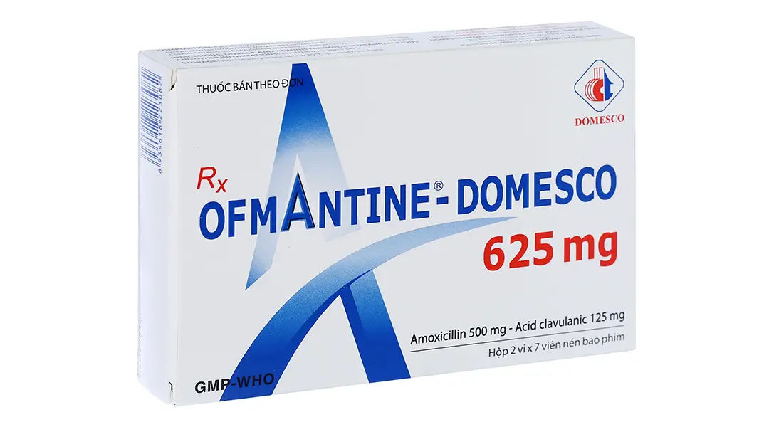 Ofmantine - Domesco 625mg trị nhiễm khuẩn nhạy cảm (2 vỉ x 7 viên)