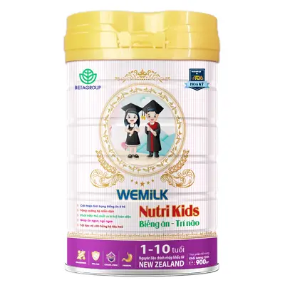 Sữa bột dinh dưỡng cho trẻ từ 1-10 tuổi Nutri Kids 900gr. – Cải thiện tình trạng Biếng ăn, Tăng Cường đề kháng