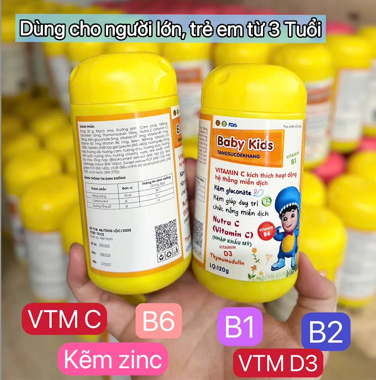 Kẹo Dẻo Baby Kids Vitamin C, B1, B2, B6, D3 & Kẽm – Tăng sức đề kháng cho trẻ từ 3 tuổi