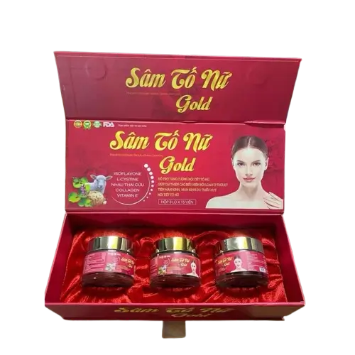 Viên Uống Sâm Tố Nữ Placentra Estrogen Beauty Queen Diamond Gold – Giúp Cân Bằng nội tiết tố nữ ĐỎ (HỘP 3 LỌ)