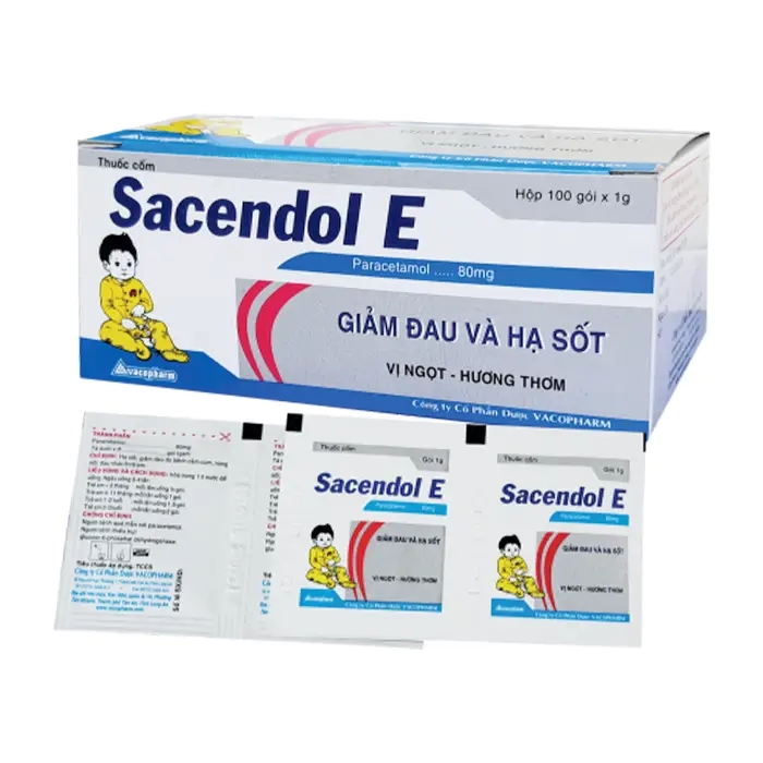 Sacendol E 80mg Vacopharm (Hộp 100 gói x 1g) – Thuốc giảm đau hạ sốt trẻ em