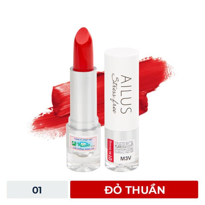 Son Lì Naris Ailus Stress Free Lipstick #01 Be Strong Đỏ Thuần 4Gr