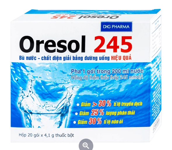 Bột pha uống Oresol 245 DHG Pharma bù nước, bổ sung chất điện giải, điều trị mất nước do tiêu chảy (20 gói x 4.1g)