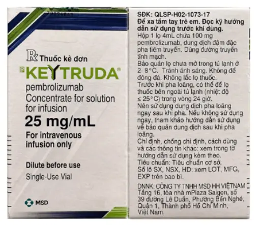 Điều trị các dòng tế bào ung thư Keytruda 100mg/4mL – Pembrolizumab 100mg/4mL