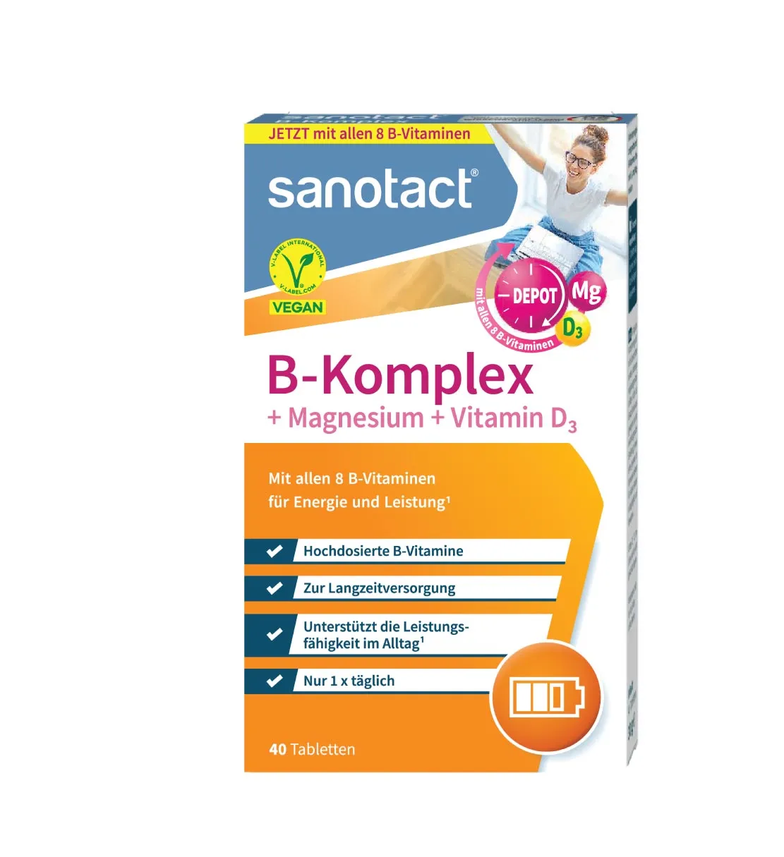 Tổ hợp B-Komplex + Magnesium + Vitamin D3 Sanotact - 150mg Magie, 8 loại Vitamin B và D3 từ Đức