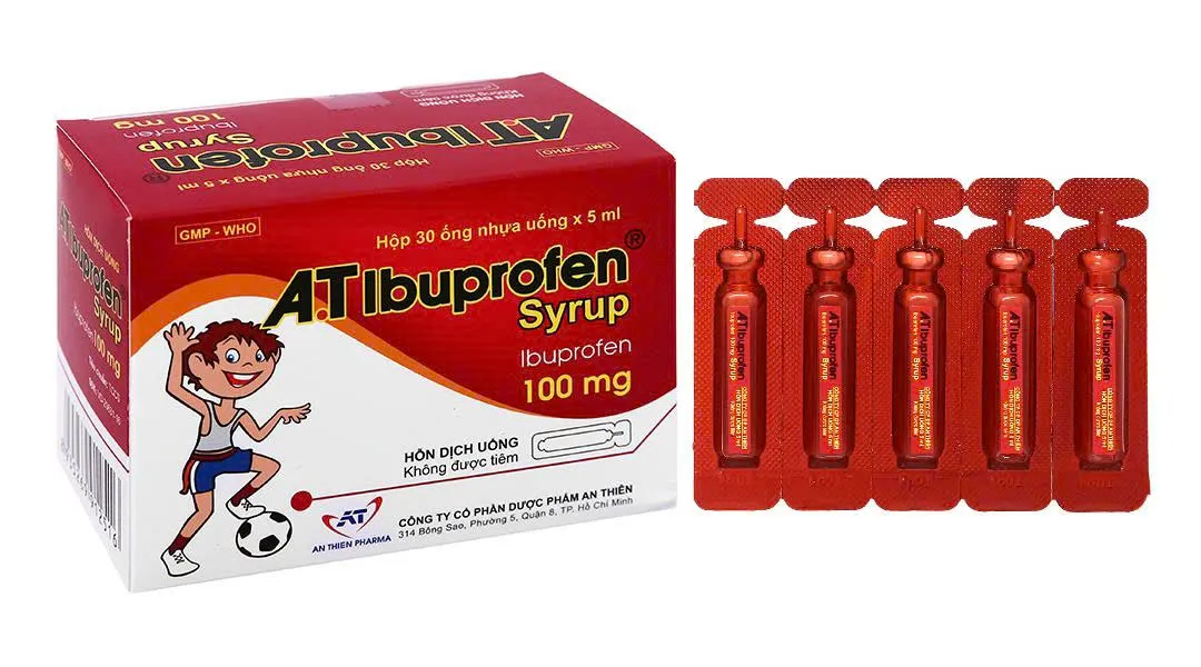 A.T Ibuprofen 100mg/5ml – Hỗn Dịch Uống Giảm Đau Hạ Sốt Hiệu Quả Cho Trẻ Em – Hộp 30 Ống
