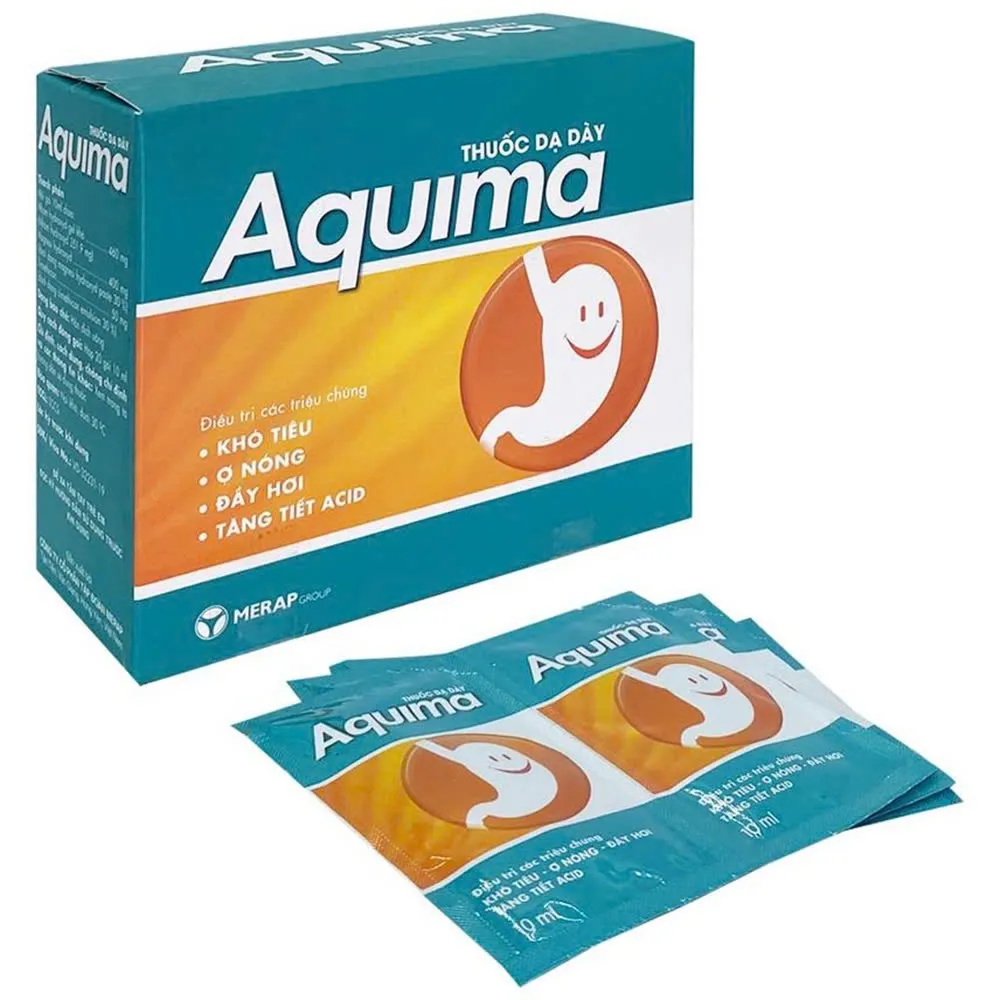 Aquima Merap (H/20g/10ml) – Thuốc hỗ trợ điều trị các triệu chứng khó tiêu, ợ nóng, đầy hơi (20 gói x 10ml)