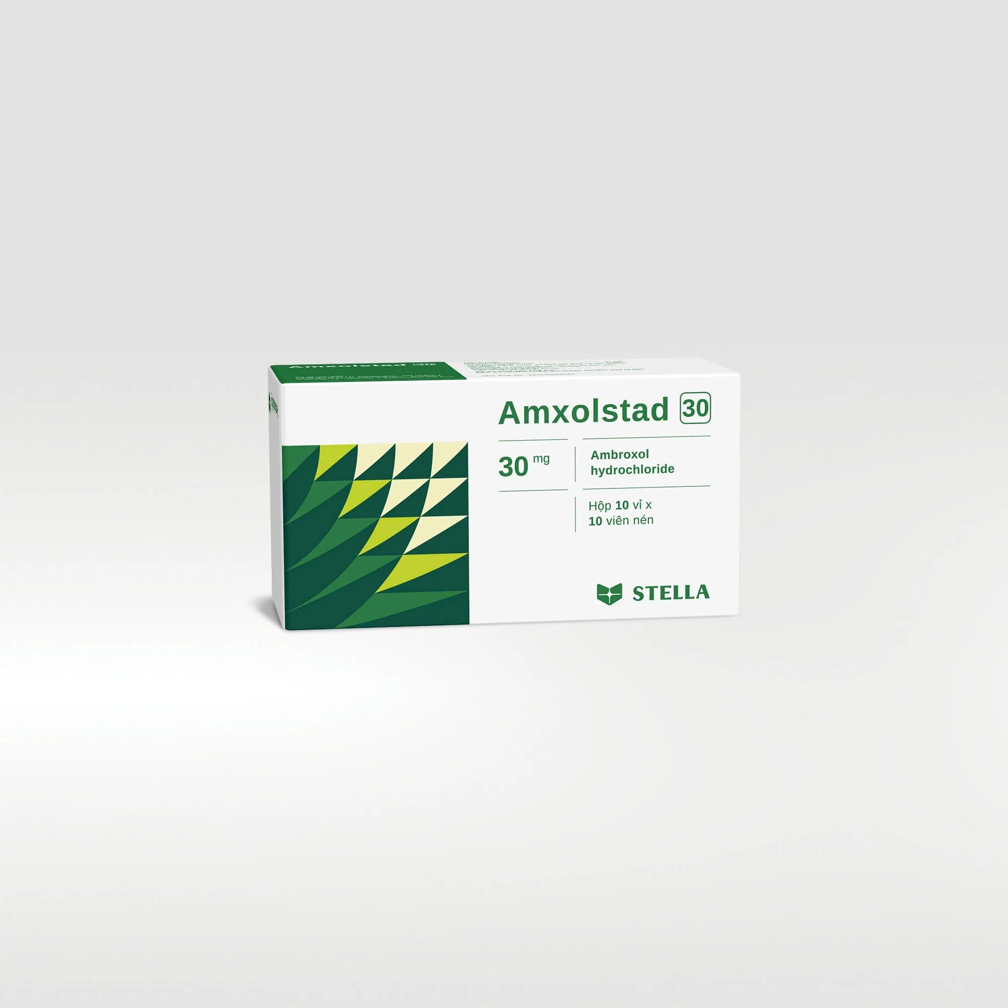 Amxolstad 30mg Stella (H/100v) – Thuốc hỗ trợ long đờm và làm tiêu chất nhầy, tăng tiết dịch phế quản và tác dụng thanh thải chất nhầy