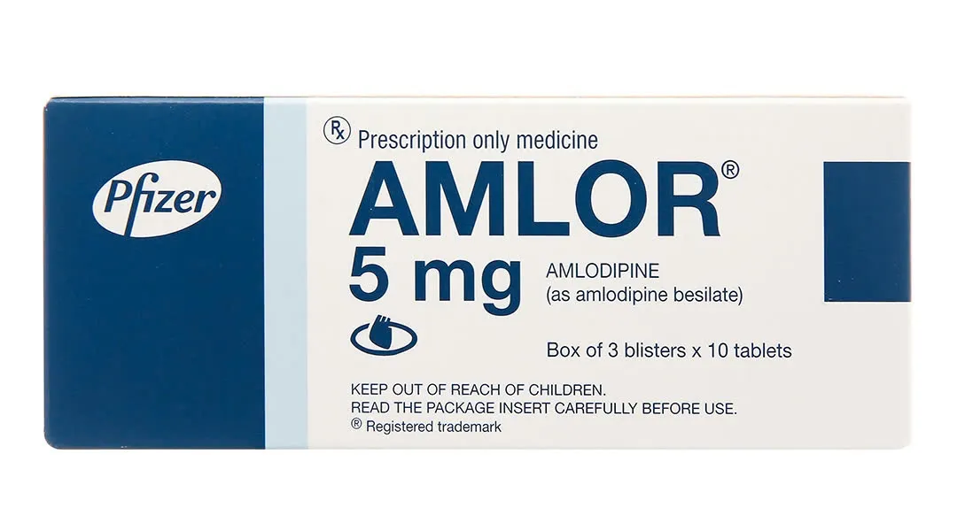 Amlor 5mg Pfizer (H/30v/nén) – Thuốc điều trị tăng huyết áp, đau thắt ngực (3 vỉ x 10 viên)