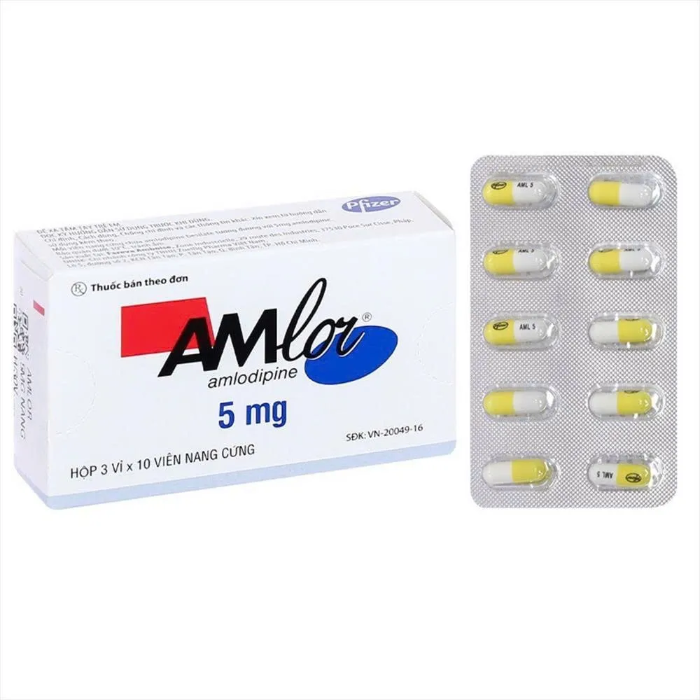 Amlor 5mg Pfizer (H/30v/nang) – Thuốc điều trị tăng huyết áp, đau thắt ngực (3 vỉ x 10 viên)