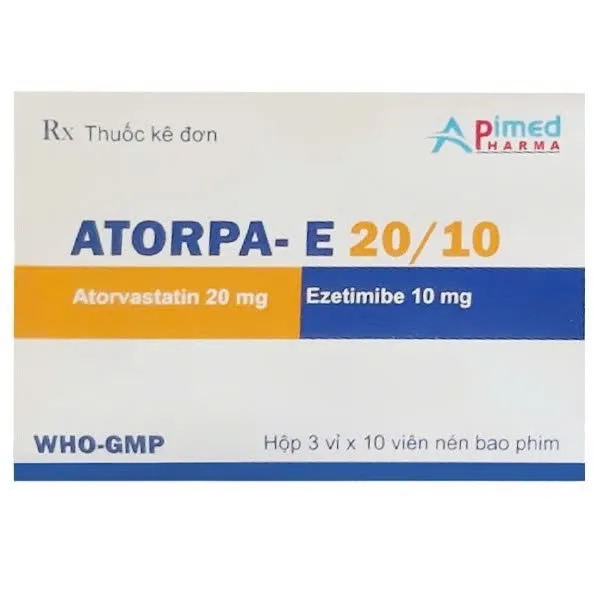 Atorpa-E 20/10mg Apimed (H/30v) – Thuốc phòng ngừa bệnh tim mạch và tăng cholesterol máu (3 vỉ x 10 viên)