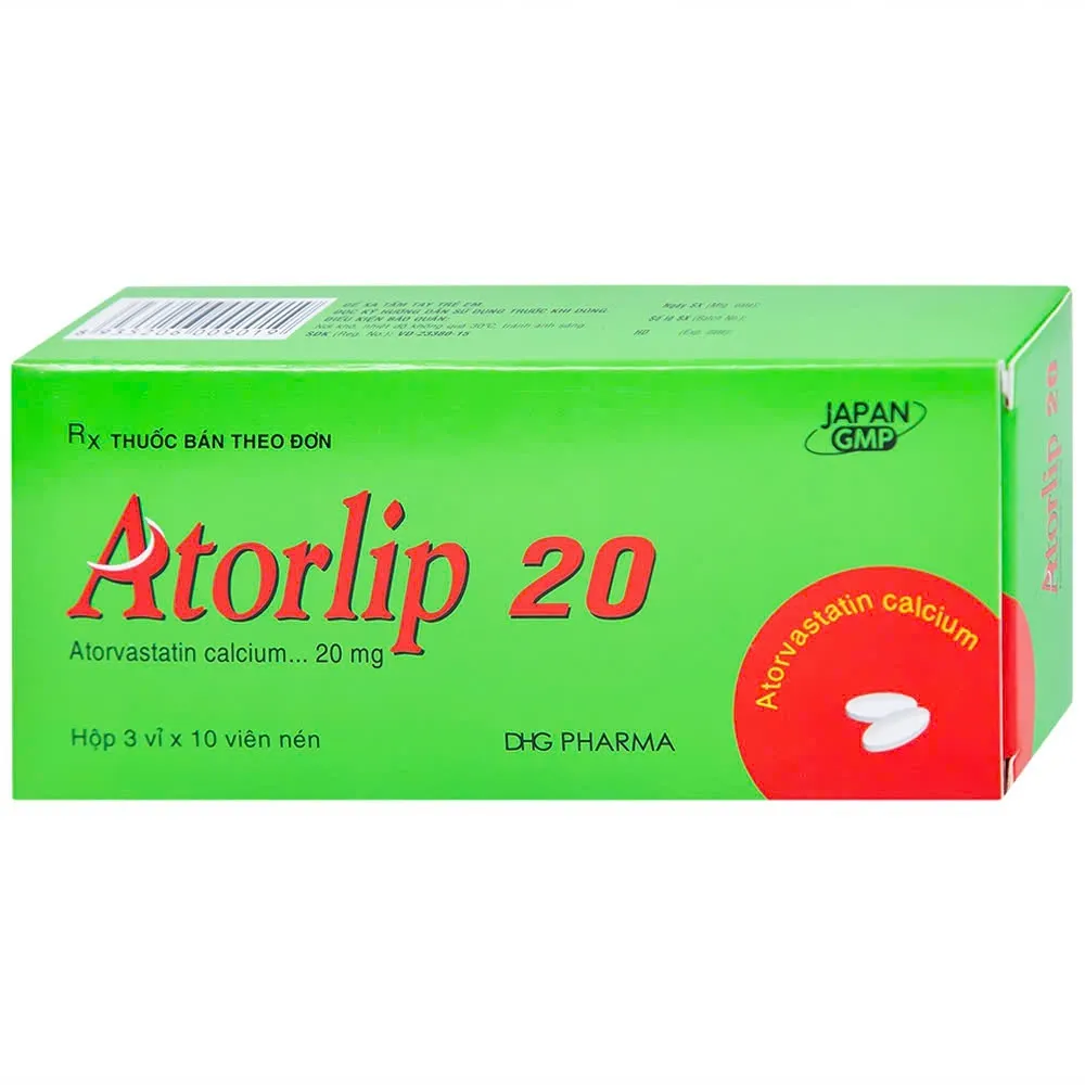 Atorlip 20mg DHG (H/30v) – Thuốc điều trị tăng cholesterol toàn phần và LDL-cholesterol (3 vỉ x 10 viên)