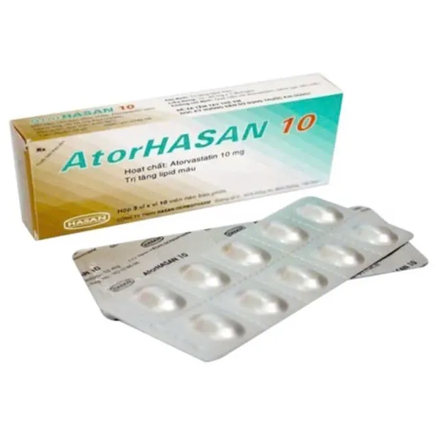 Atorhasan 10mg Hasan (H/100v) – Thuốc giảm cholesterol và triglycerid trong máu (10 vỉ x 10 viên)