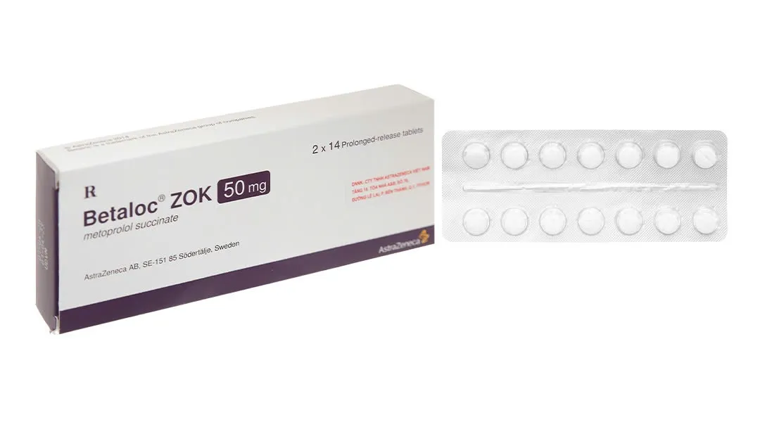Betaloc Zok 50mg Astrazeneca (H/28v) – Viên phóng thích kéo dài Metoprolol succinate kiểm soát huyết áp & đau thắt ngực hiệu quả kéo dài