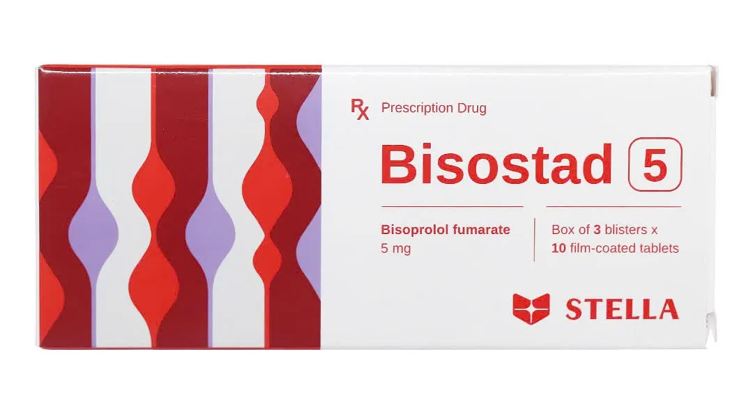 Biostad 5mg Stella (H/30v) – Viên nén Bisoprolol hỗ trợ điều trị tăng huyết áp, đau thắt ngực & suy tim