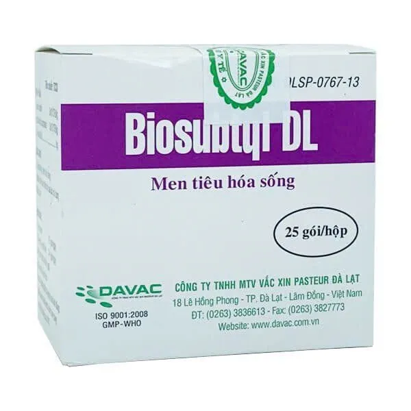 Biosubtyl Dl Davac (H25g) - Men vi sinh sống Bacillus subtilis & Lactobacillus acidophilus điều trị tiêu chảy