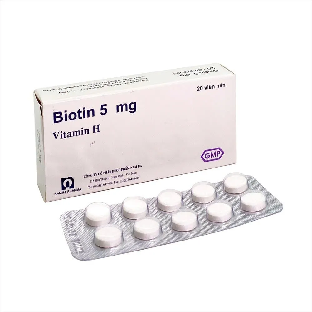Biotin 5mg Nam Hà (H/20v) – Viên nén Bổ sung vitamin H giúp giảm rụng tóc & tăng đề kháng da móng, chuyển hóa năng lượng