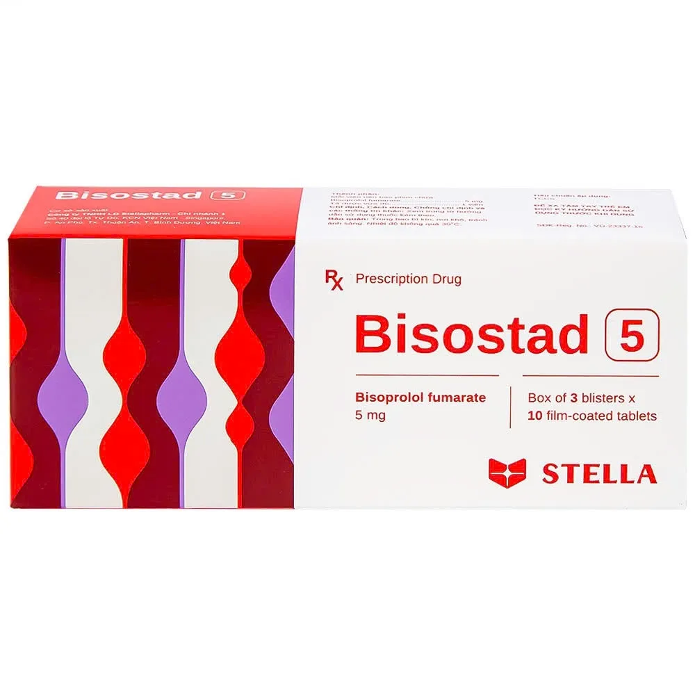 Bisostad 5mg Stella (H/30v) – Viên nén Bisoprolol điều trị tăng huyết áp & đau thắt ngực