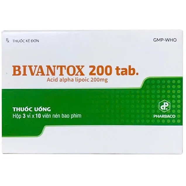 Bivantox 200mg Pharbaco (H/30v) – Viên nén Alpha Lipoic Acid điều trị rối loạn cảm giác thần kinh