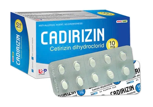 Cadirizin 10mg Usp (H/100v) - Thuốc điều trị các triệu chứng dị ứng như viêm mũi dị ứng theo mùa, viêm mũi dị ứng quanh năm, mày đay mạn tính và viêm kết mạc dị ứng