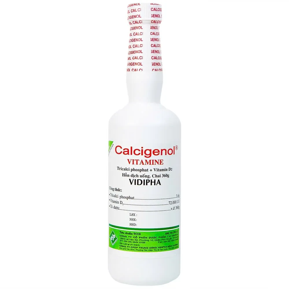 Calcigenol vitamine Vidi (C/360gr) – Canxi phosphat & Vitamin D₂ hỗ trợ phòng còi xương, loãng xương