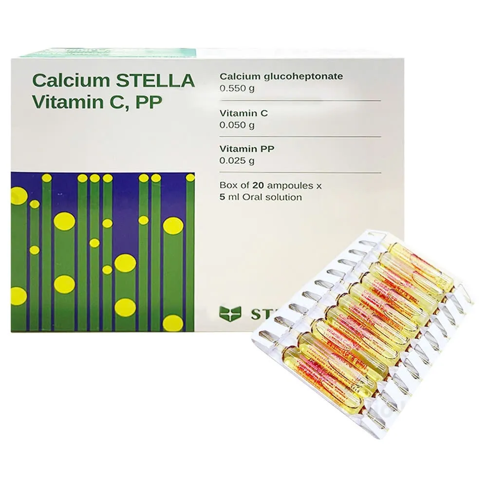 Calcium VTM C,PP 5ml Stella (H/20o/5ml) – Bổ sung Canxi + Vitamin C/PP hỗ trợ xương chắc khỏe