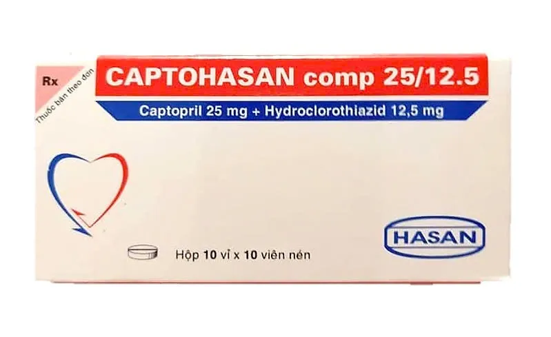 Captohasan comp 25/12,5mg (H/100v) – Thuốc điều trị tăng huyết áp phối hợp hiệu quả