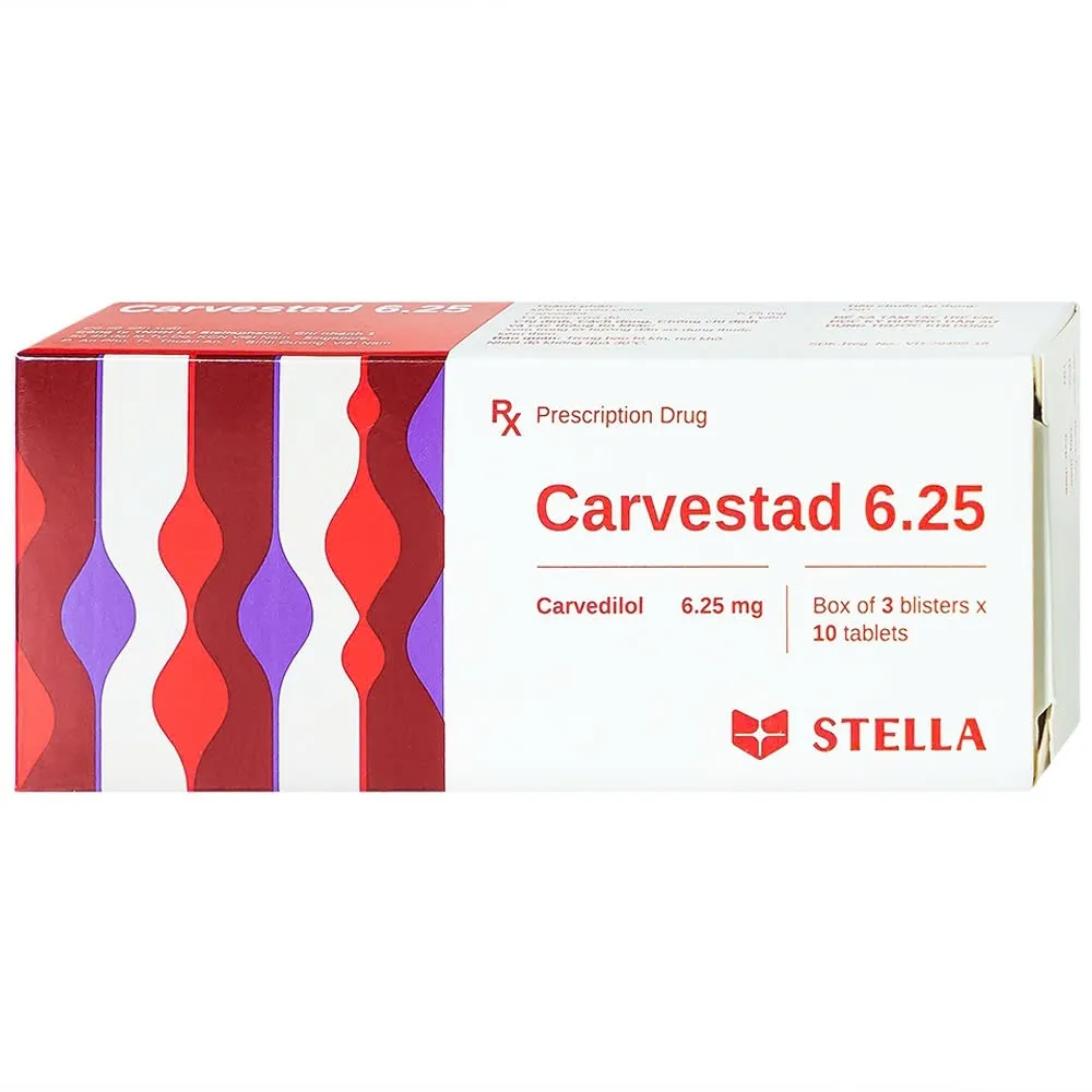 Carvestad 6,25 mg Stella (Hộp 30 viên) – Hỗ trợ điều trị tăng huyết áp & bảo vệ tim mạch