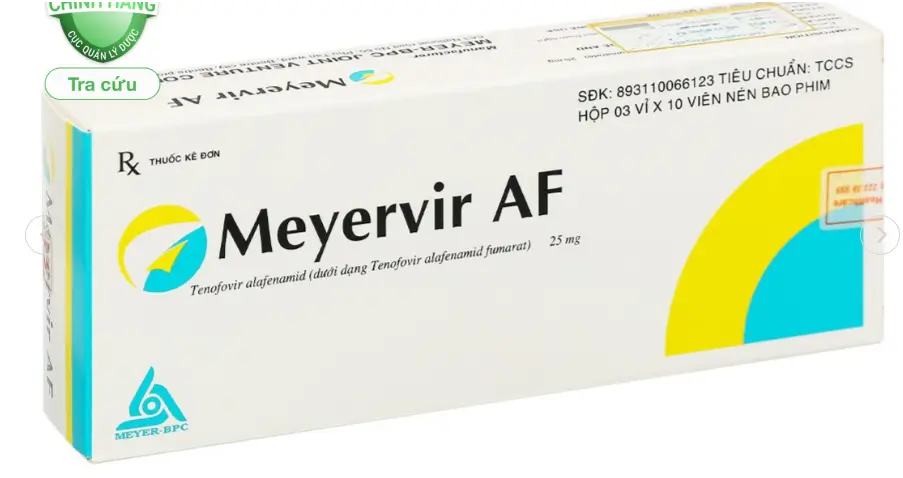 Meyervir AF 25mg điều trị viêm gan siêu vi B mạn tính (3 vỉ x 10 viên)
