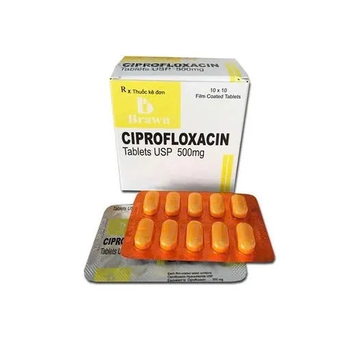 Ciprofloxacin 500mg Brawn (H/100v) – Kháng sinh mạnh, xử lý nhiễm khuẩn nặng nhanh chóng