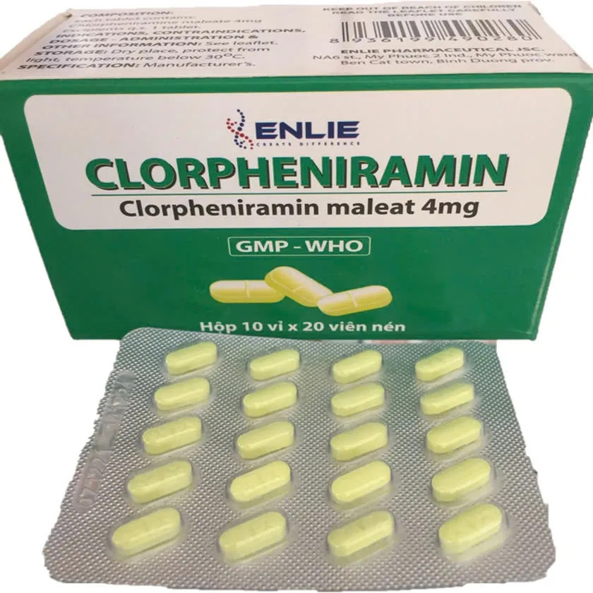Clopheniramin 4mg Enlie (H/200v) – Thuốc kháng dị ứng, giảm ngứa, viêm mũi dị ứng hiệu quả