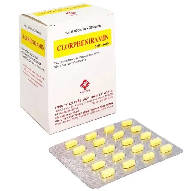 Clorpheniramin 4mg Vidi (H/200v) – Thuốc giảm triệu chứng dị ứng, viêm mũi dị ứng