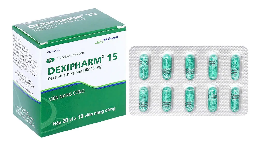 Dexipharm 15mg vỉ lớn Imex (H/200v/nang) – Giảm ho khan kéo dài, tiện lợi hộp lớn