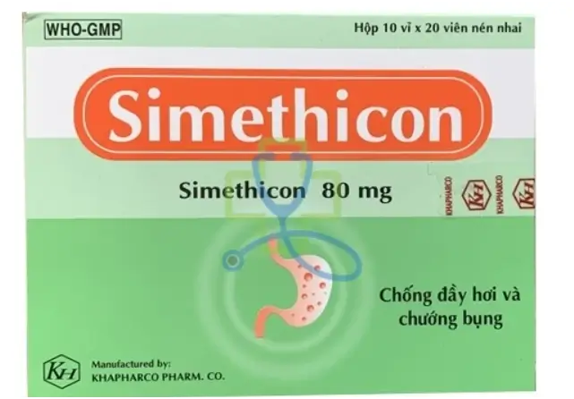 Simethicon 80mg Khapharco điều trị đầy hơi, chướng bụng và khó tiêu