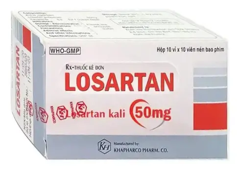 Thuốc Losartan 50mg Khapharco điều trị tăng huyết áp, suy tim (10 vỉ x 10 viên)